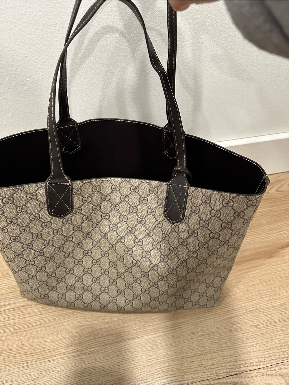 Gucci Beige GG Canvas Tote with Dark Brown Trim - Picture 4 of 4